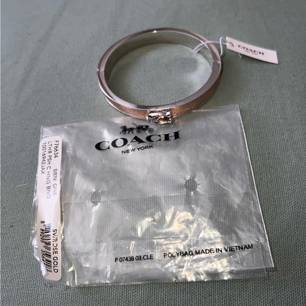 COACH Rose Gold & Silver Tone Signature Push Hinged Bangle Bracelet